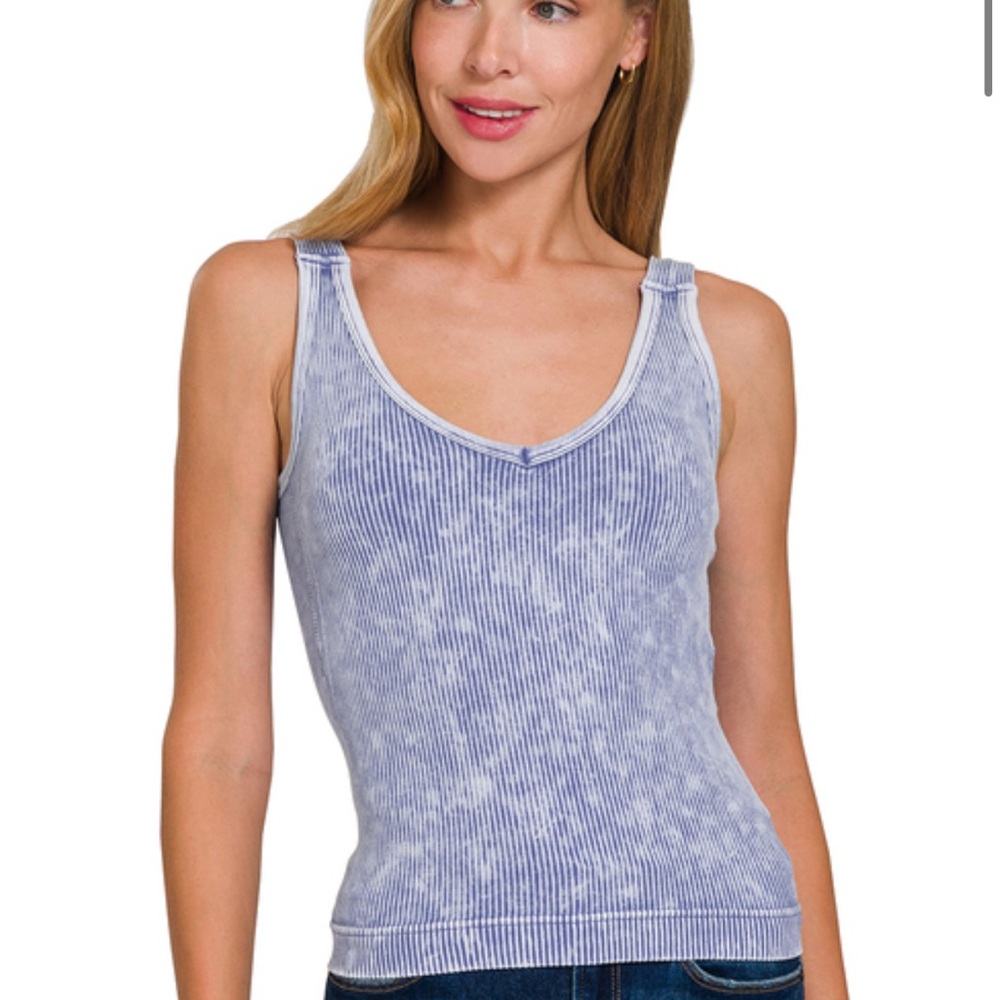 Women's Blue Ribbed Tank Bra Top